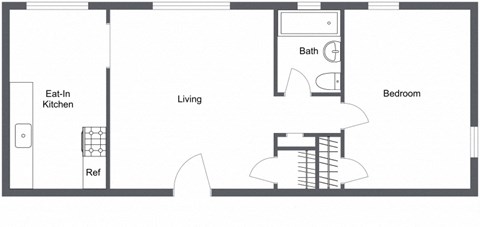 Floor plan for 1 bed, 1 bath, 700 sqft